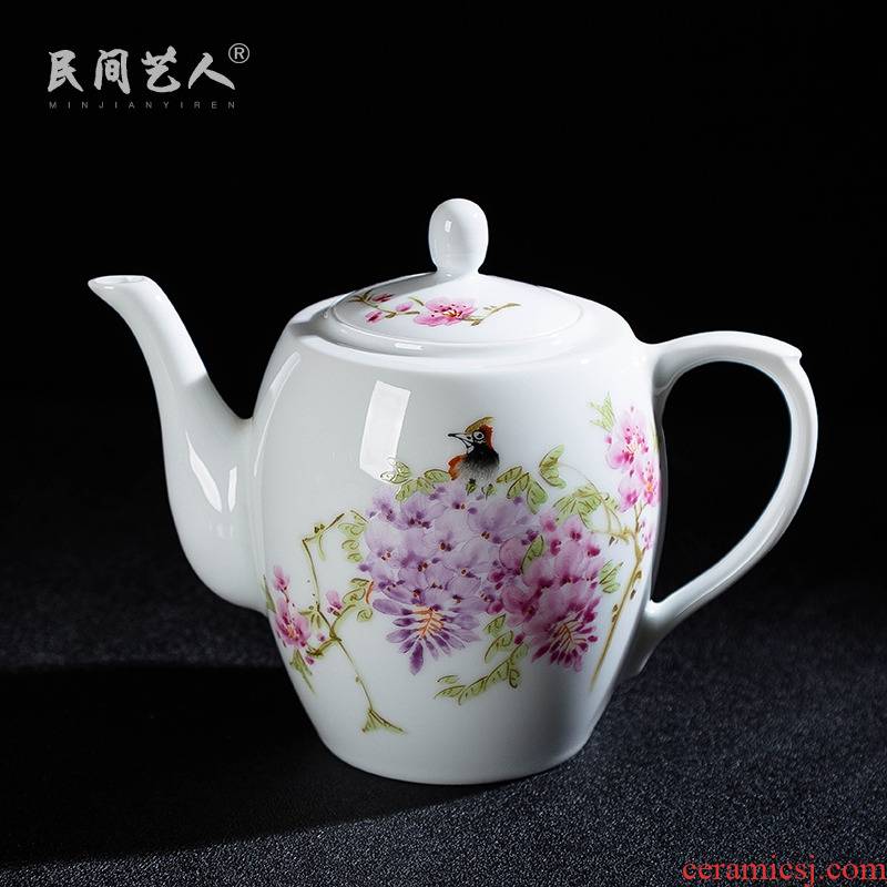 Jingdezhen ceramic hand - made tea kettle kung fu tea set famille rose tea, tea taking single pot of domestic cold water