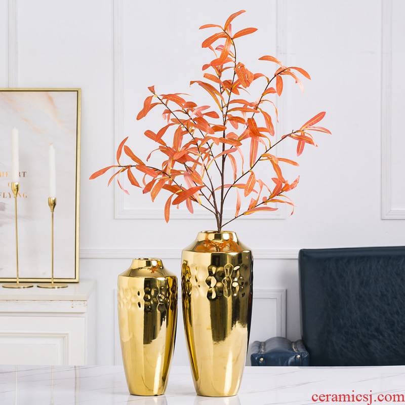 Modern light key-2 luxury ceramic vase furnishing articles Nordic sitting room, dried flowers, golden flower implement creative contracted porcelain decorative flower arrangement