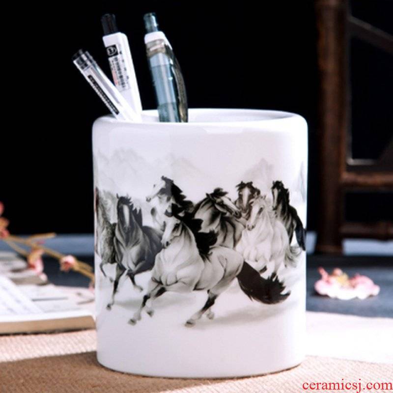 Ceramic brush pot Chinese wind restoring ancient ways office desktop furnishing articles writing brush wipe boxes creative fashion