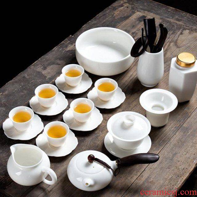 The kitchen hand suet jade porcelain dehua white porcelain kung fu tea set tea tureen household contracted cup teapot