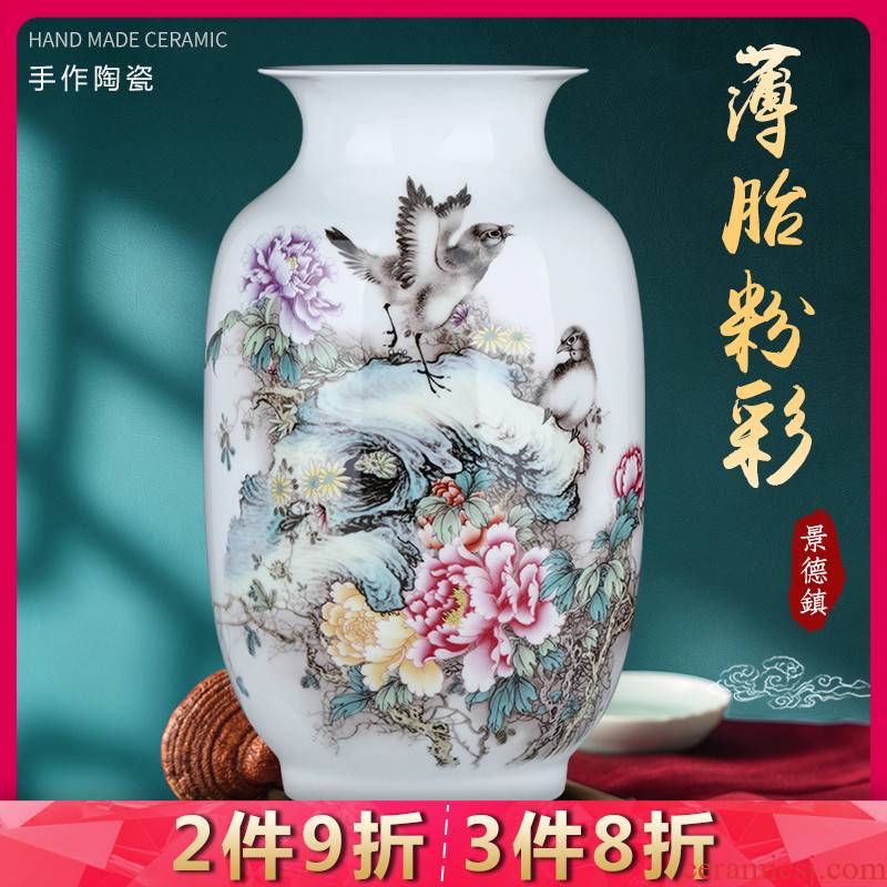 Jingdezhen ceramics sitting room pastel thin foetus porcelain vase household of Chinese style flower arranging TV ark adornment furnishing articles