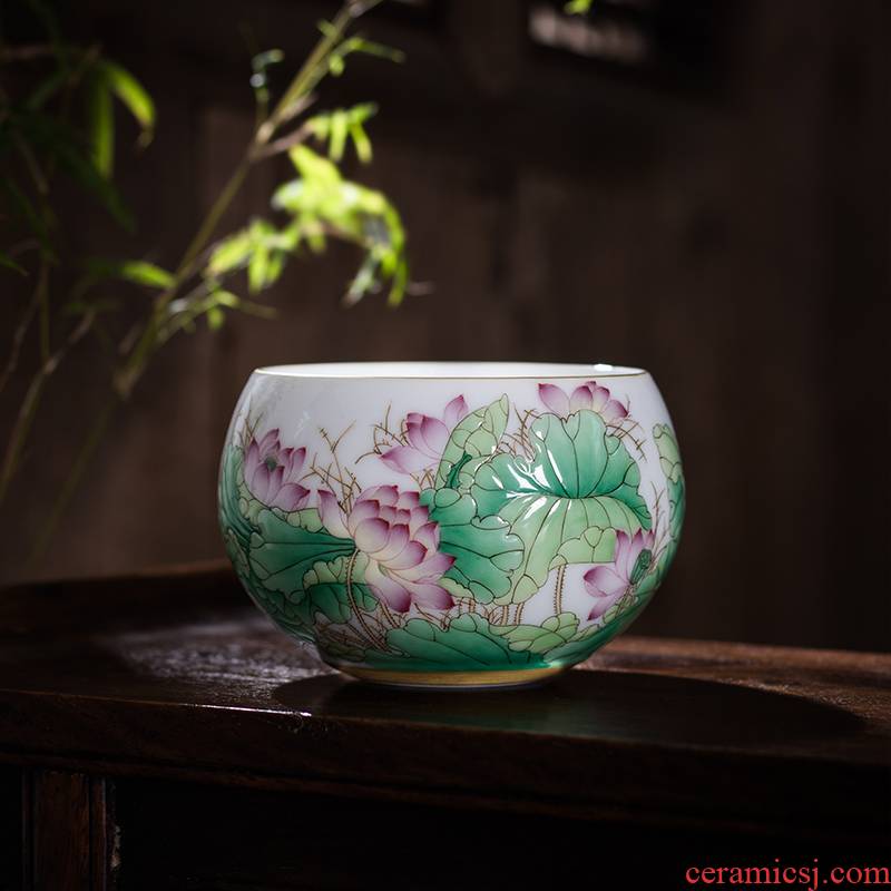 The Owl up jingdezhen tea colored enamel craft ceramic masters cup kung fu tea cup the qing lotus pond was boring cup