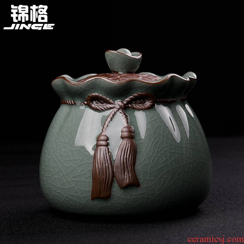 Shadow at small kung fu tea tea caddy fixings ceramics mini portable sealed as cans retro pu - erh tea POTS J