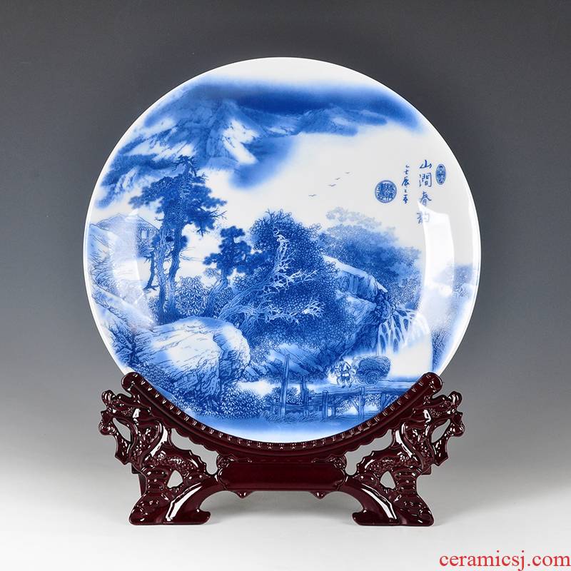 Jingdezhen blue and white porcelain ceramic furnishing articles porcelain plate decoration plate flower plate decoration in modern Chinese style household ornaments