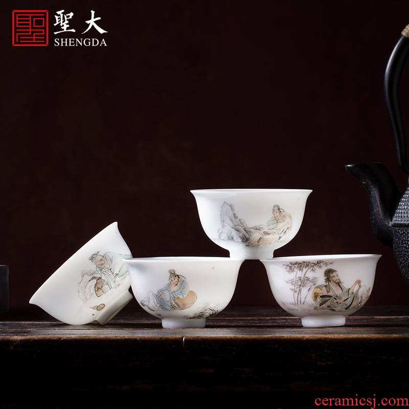 Santa teacups hand - made ceramic kung fu new color ultimately responds four jie sample tea cup masters cup pure manual of jingdezhen tea service