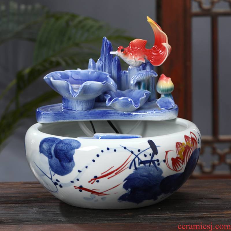 Jingdezhen ceramic aquarium creative furnishing articles circulating water fountain feng shui plutus tortoise cylinder goldfish bowl to office