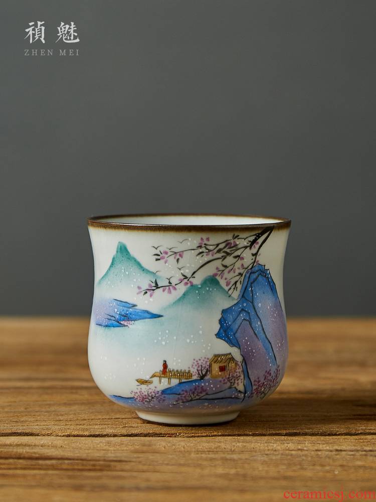 Shot incarnate your up hand - made landscape master of jingdezhen ceramic cups kung fu tea tea cup single CPU open for
