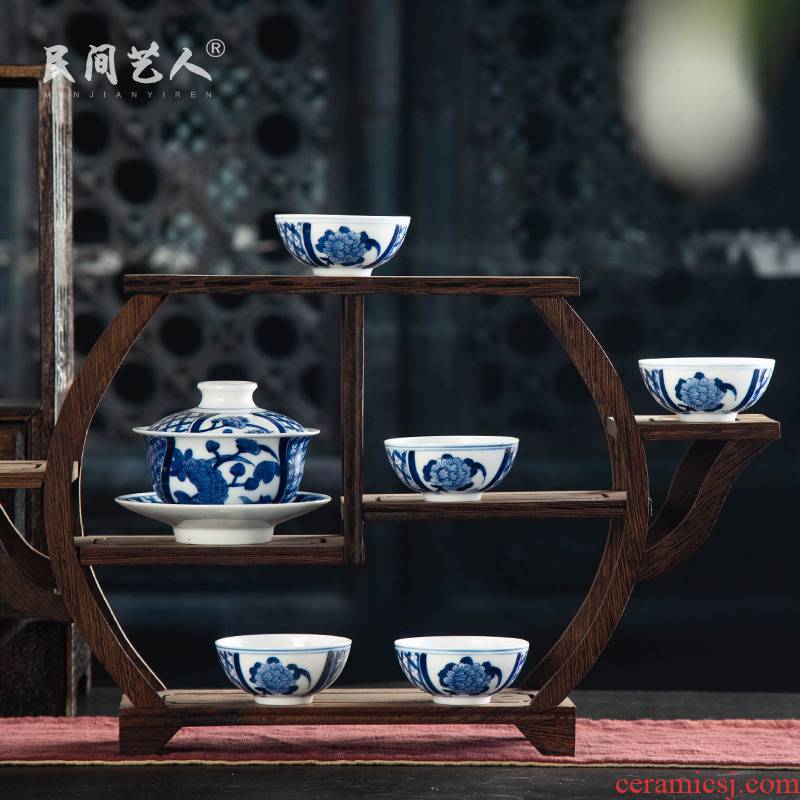Jingdezhen blue and white porcelain tea sets of a complete set of a suit of household contracted ceramic kung fu tea tea machine the box office