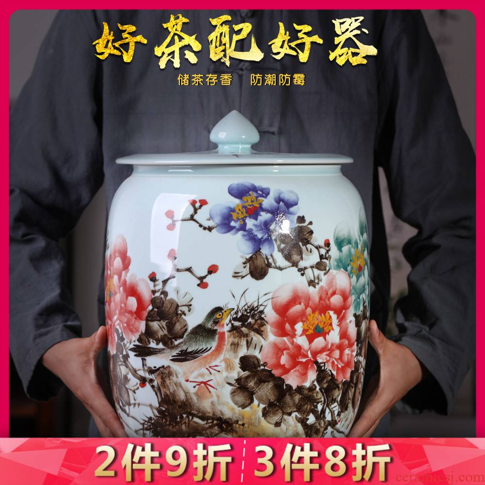 Jingdezhen ceramics rich flower tea pot seal moisture mildew storage tank receives large with cover