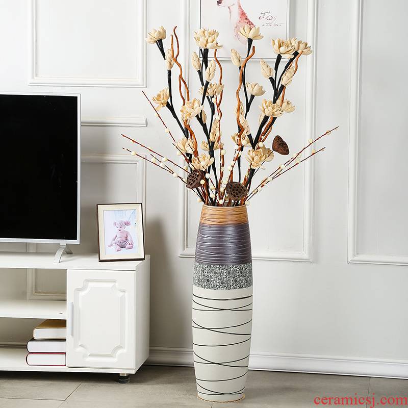 Jingdezhen ceramic vase landing large dried flower adornment furnishing articles sitting room of I and contracted western - style porch flower arrangement