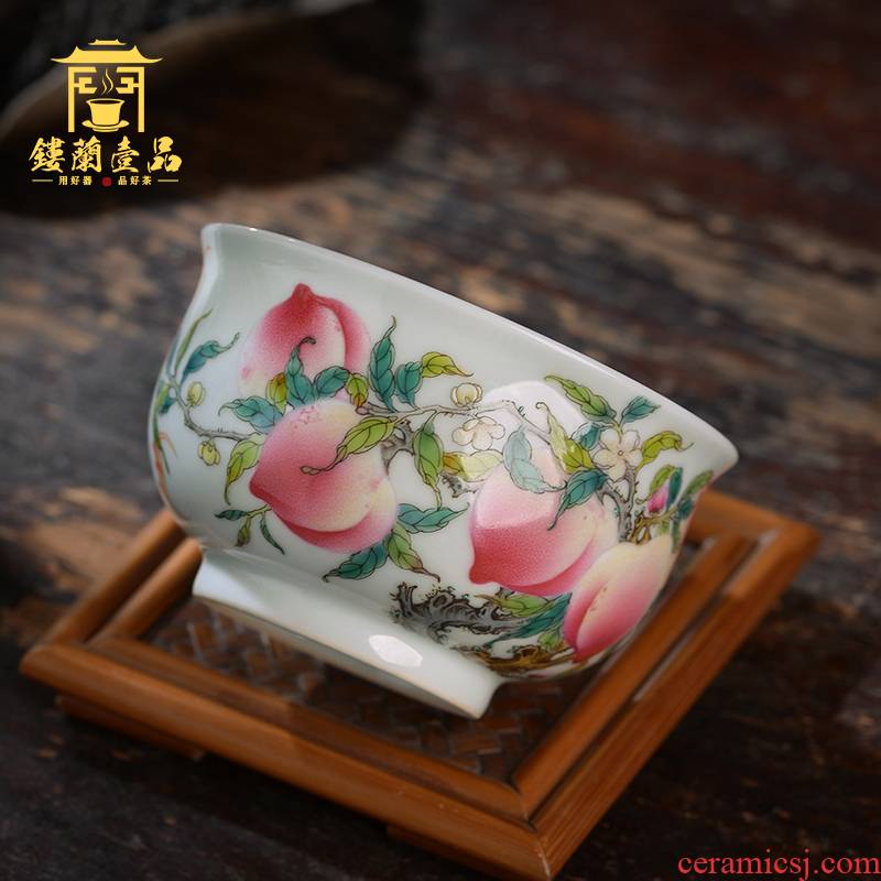 All hand - made pastel eight peaches five bats masters cup of jingdezhen ceramics kung fu tea, large tea cup of individual single CPU