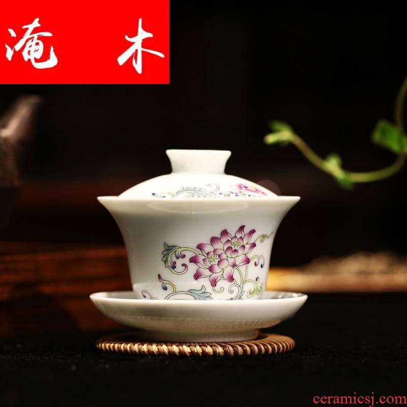Submerged wood flagship store tureen jingdezhen ceramic cups large kung fu tea set three bowl of pastel worship teacup