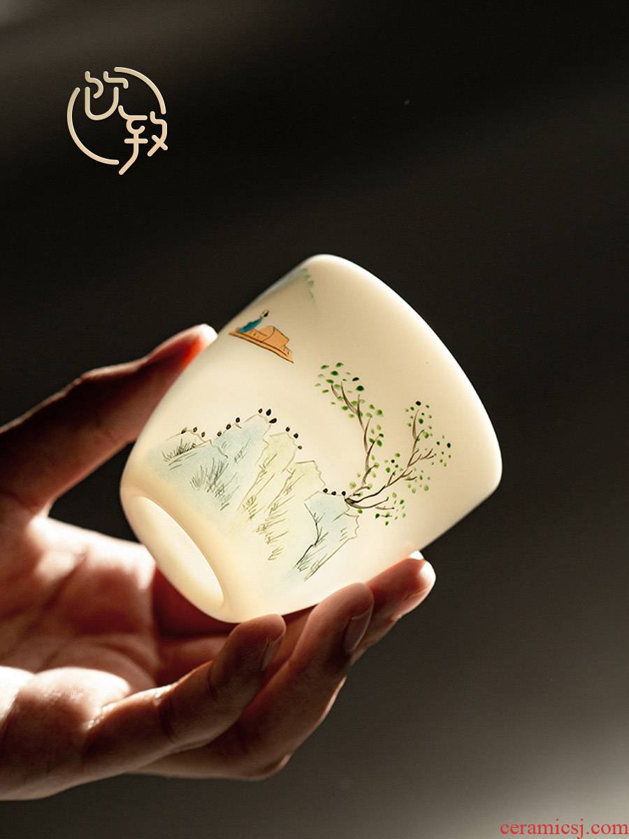 Ultimately responds to dehua white porcelain teacup suet jade porcelain craft master sample tea cup cup single cup large - sized ceramic kung fu tea cups