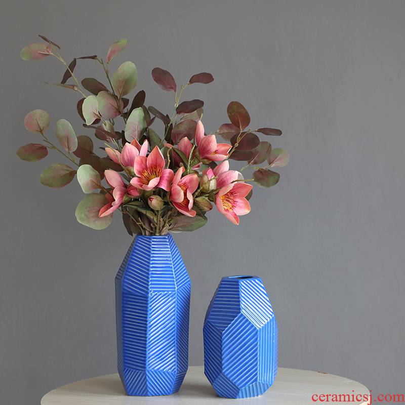 Geometric ceramic vase furnishing articles designer sitting room dry flower flower vase decoration decoration ideas Nordic blue gray