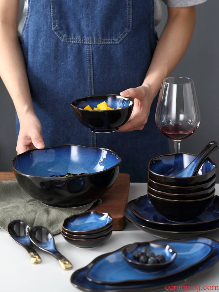 European blue bowl dish tableware ceramic bowl up creative jobs up phnom penh wave suit dish meal home star