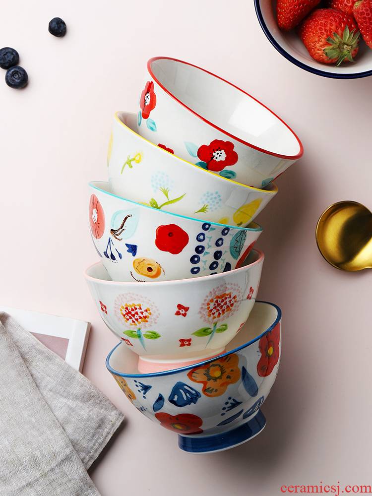 Creative household ceramics high always prevent hot hat to small rainbow such as bowl bowl hand - made rice bowls thickening single Japanese dishes
