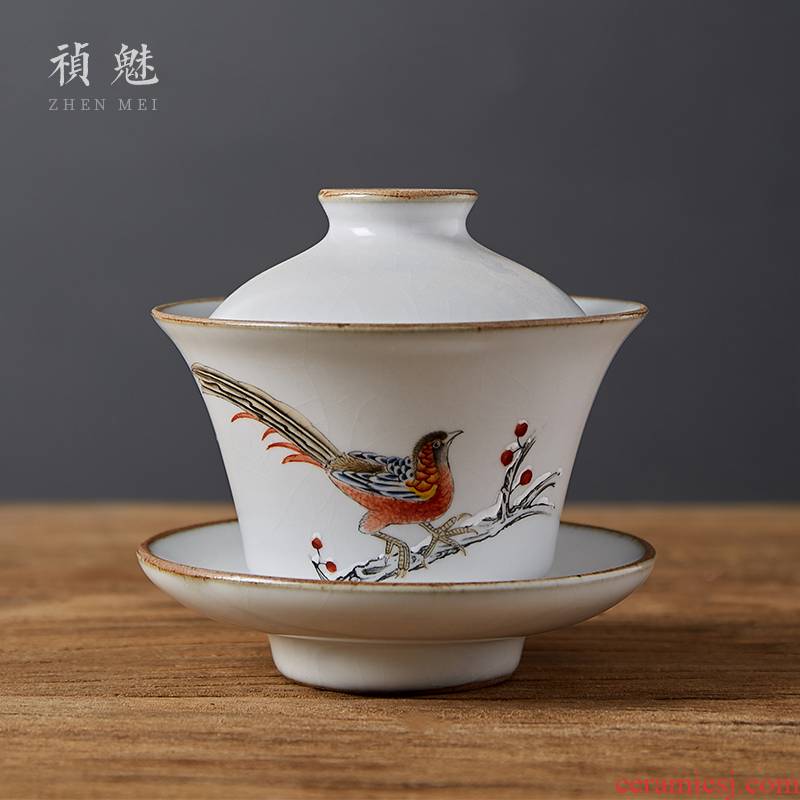 Shot incarnate your up hand - made of golden pheasant three just tureen jingdezhen ceramic cups kung fu tea set tea bowl for