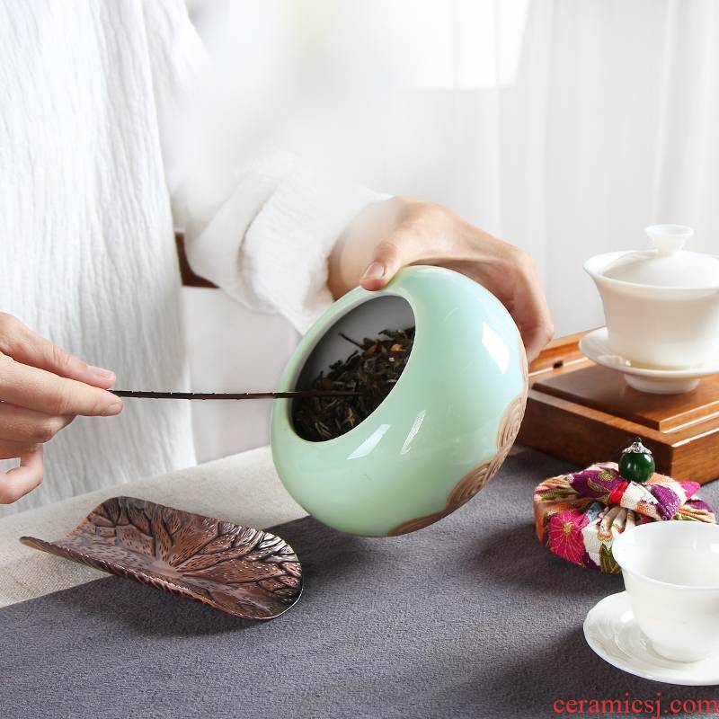 Qiao mu brother ceramic tea pot celadon up with ice to crack the custom seal storage cloth cover puer tea gift box packing