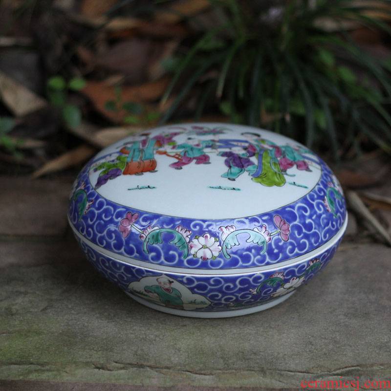 Jingdezhen shadow blue porcelain enamel inkpad box culture box of hand - made of blue and white porcelain porcelain rouge box