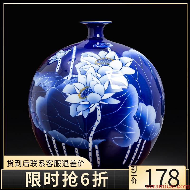 Jingdezhen blue and white porcelain vase hand - made ceramics lotus flower arrangement sitting room adornment of Chinese style household act the role ofing is tasted furnishing articles
