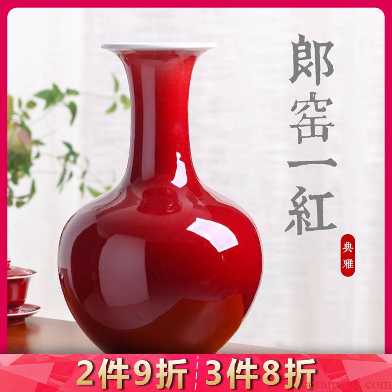 Jingdezhen ceramics ruby red glaze vase flower arranging TV ark adornment archaize sitting room of Chinese style household furnishing articles