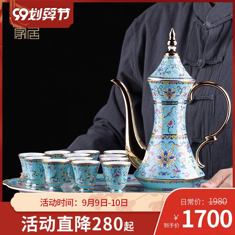 Jingdezhen colored enamel household of Chinese style of high - grade ceramic wine bottle wine suits for liquor liquor cup small a small handleless wine cup, gifts
