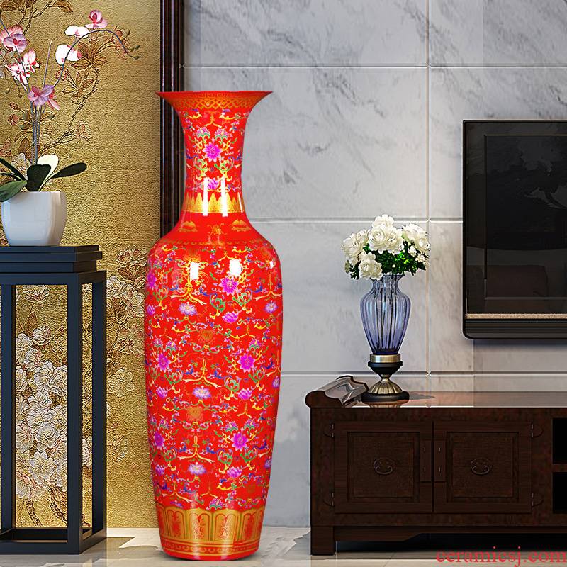 Jingdezhen ceramic big red vase furnishing articles Chinese TV ark to heavy ground adornment high - grade large living room