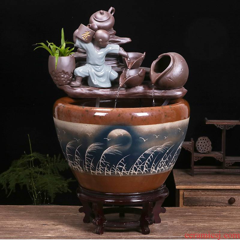 Art spirit of jingdezhen ceramic aquarium desktop small sitting room water tank household goldfish bowl lotus basin cylinder