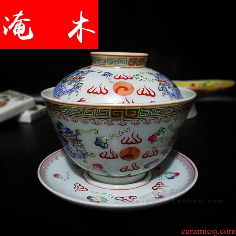 Submerged wood powder enamel manual hand blue ssangyong 's three big tureen jingdezhen ceramics to tureen bowl tea cups