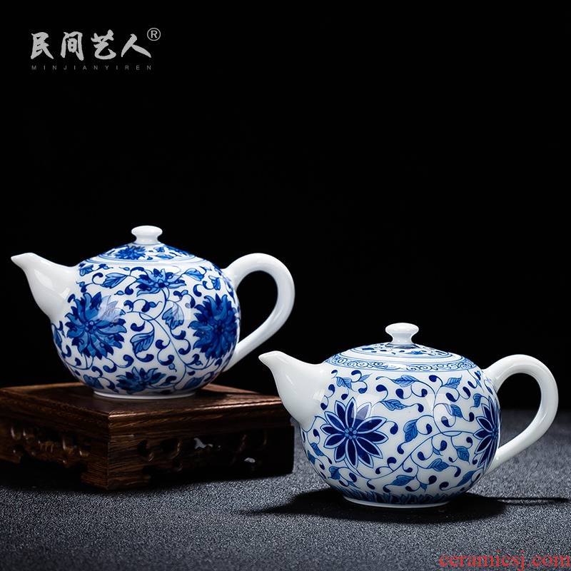 Ceramic teapot kung fu tea teapot contracted small capacity under the jingdezhen blue and white porcelain thin foetus enamel colors