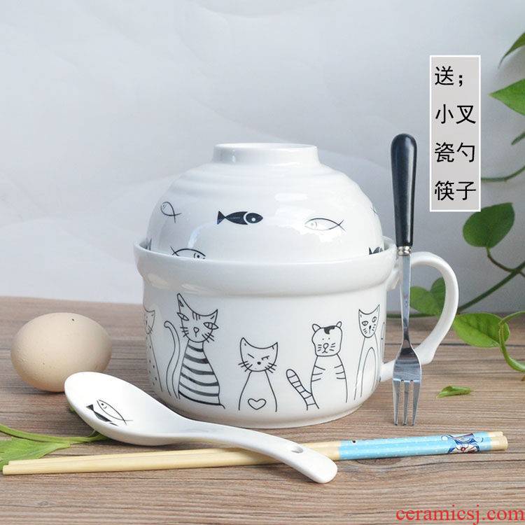 The hot style kitchen ceramic terms rainbow such to use Japanese large lovely cartoon cup noodles with cover tableware lunch boxes in The bowl