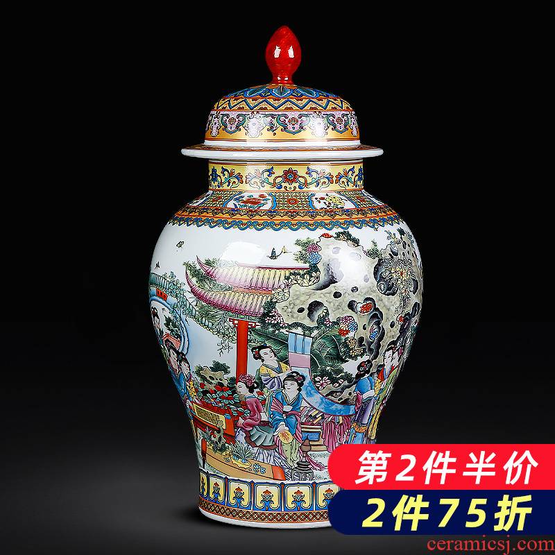 Archaize of jingdezhen ceramics powder enamel twelve gold hair pin the general pot of large storage tank household act the role ofing is tasted furnishing articles sitting room