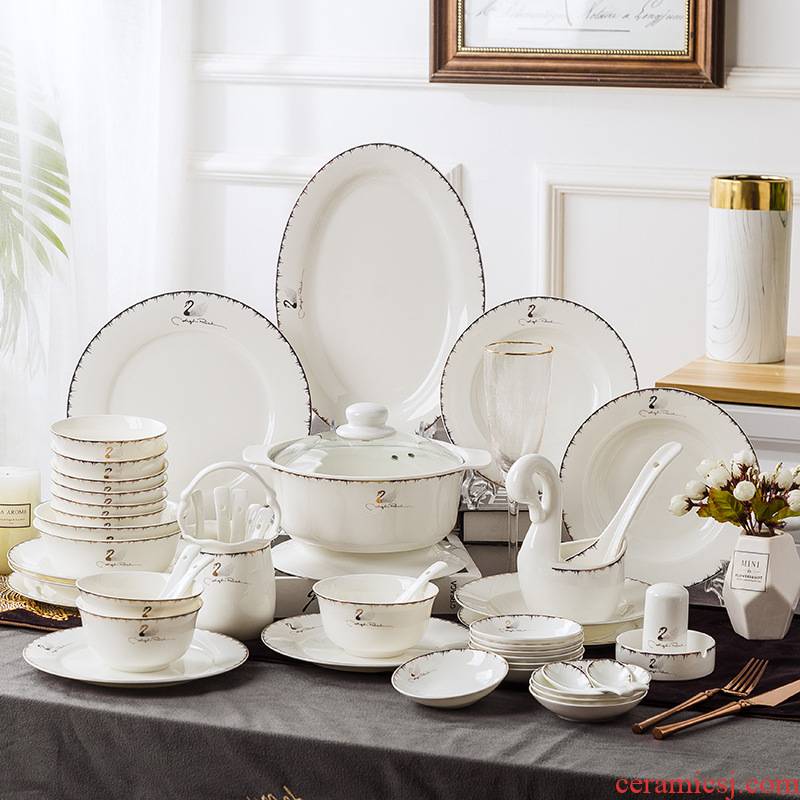 North European contracted dishes suit household light the key-2 luxury of jingdezhen ceramics dishes combine up phnom penh ipads porcelain tableware