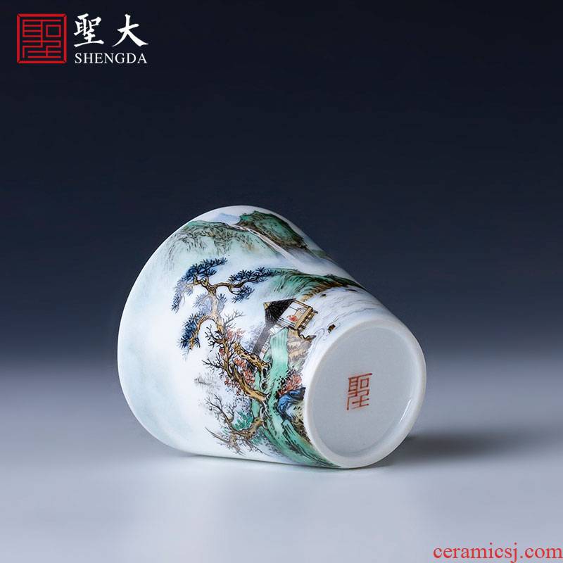 St the ceramic kung fu tea master cup pure hand draw pastel pine lushan mountain water sample tea cup jingdezhen tea by hand