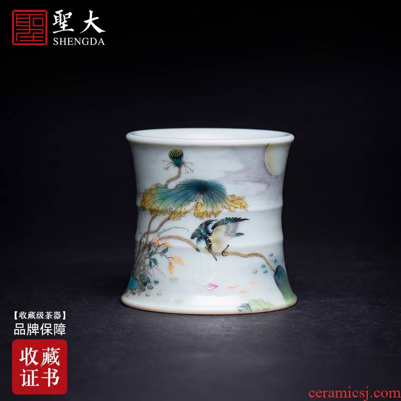 The big ceramic cover set The lotus pond, hand - made pastel kingfisher bamboo cover all hand jingdezhen kung fu tea accessories