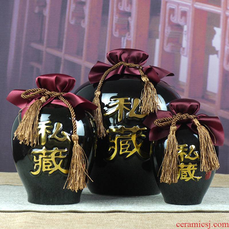 1 catty 2 jins of three jin of jingdezhen ceramic bottle, black glaze 5 jins of 10 jins jars seal hip storage bottle of wine