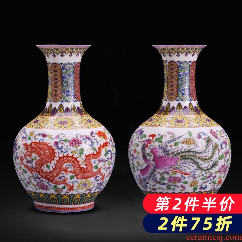 Jingdezhen ceramics flower arranging longfeng vase furnishing articles new sitting room of TV ark, rich ancient frame of Chinese style household ornaments