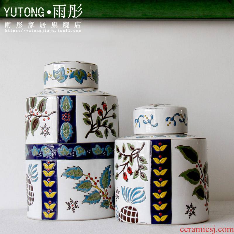 Jingdezhen ceramic household act the role ofing is tasted furnishing articles colorful European - style ceramic vase round pot storage tank decoration
