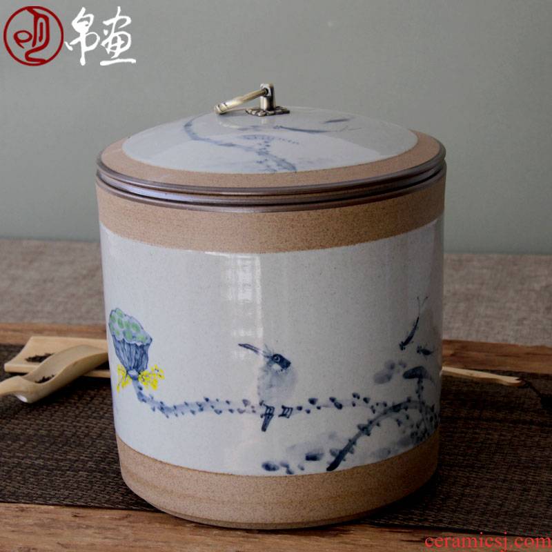 Shadow at jingdezhen ceramic POTS caddy fixings shengchan dui manual painting big tea cake box of of primitive simplicity tea urn JH