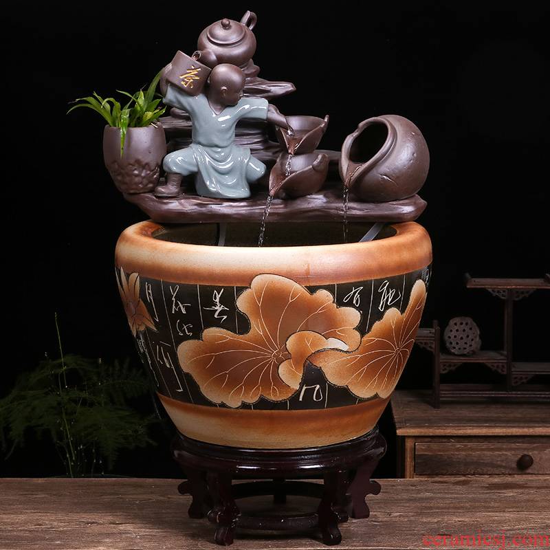 Jingdezhen ceramic goldfish bowl sitting room balcony office water fountain aquarium place feng shui plutus fish bowl
