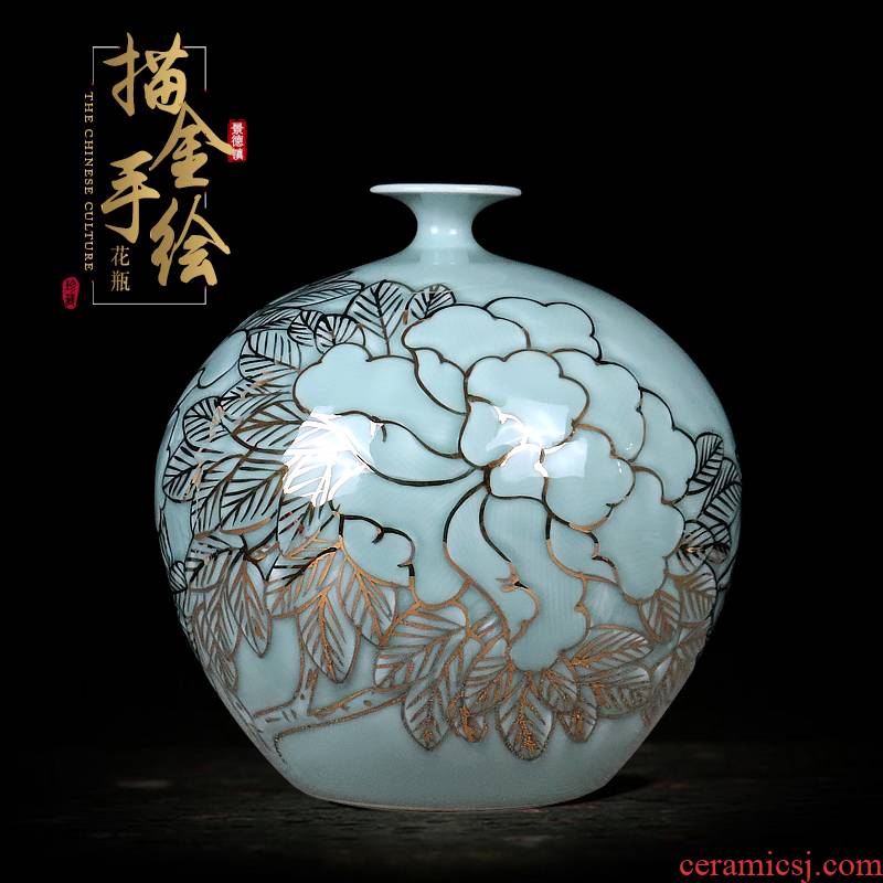 Hand - made paint pomegranate bottles of jingdezhen ceramics vase masters shadow blue glaze new Chinese style sitting room adornment is placed