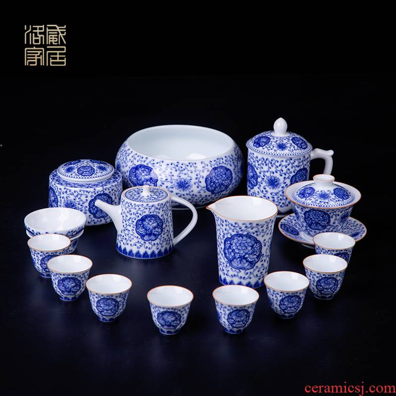 High - grade blue and white porcelain tea set suit household jingdezhen ceramic fair kung fu tea teapot cup of a complete set of tea cups