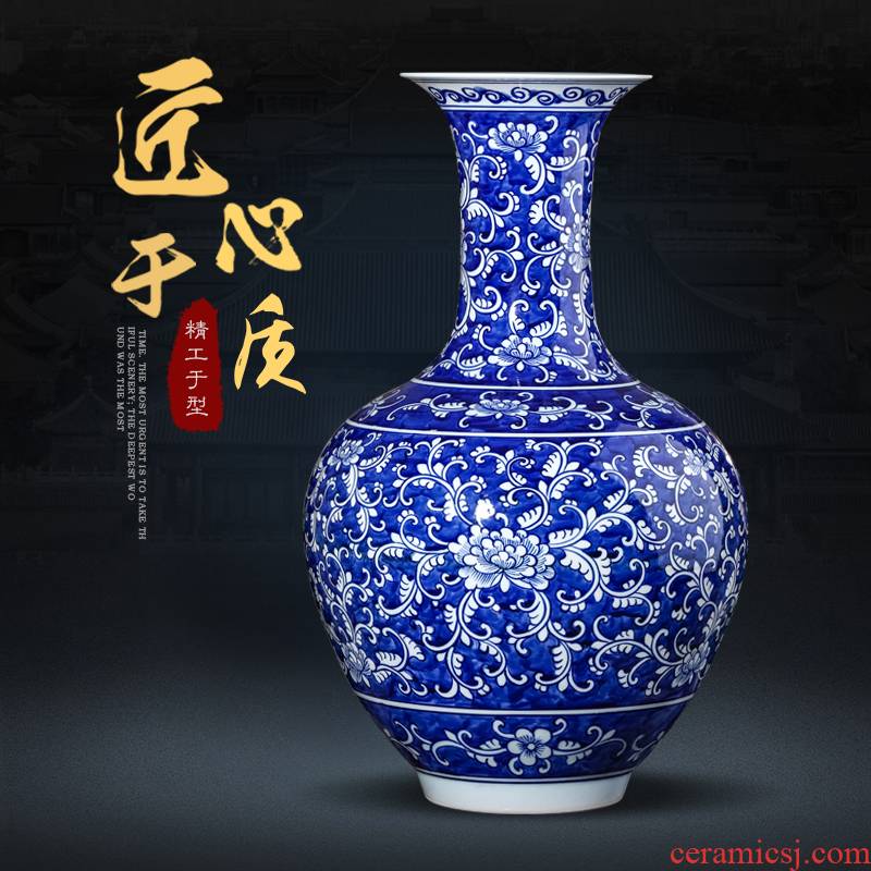 Jingdezhen ceramics antique hand - made flower arranging large Chinese blue and white porcelain vase sitting room porch place decoration