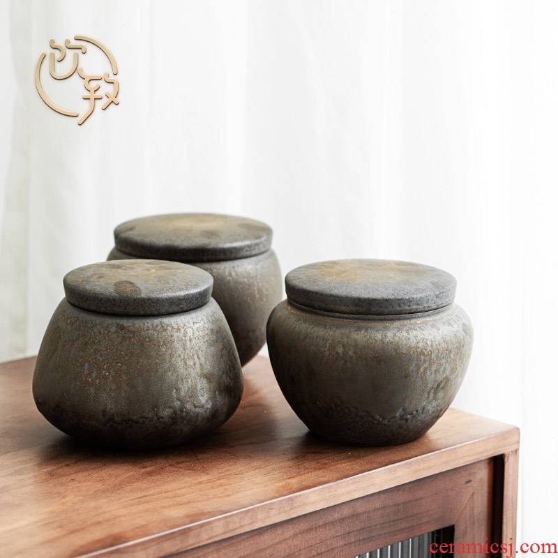 Ultimately responds to the gold large tank storage of jingdezhen ceramic tea POTS manually coarse pottery tea warehouse home tea tea