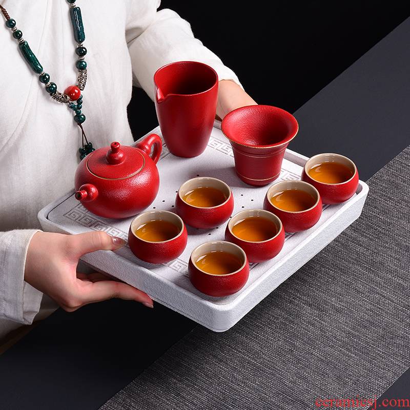 Coarse pottery touch the floor clearance 】 【 kung fu tea set suit household jingdezhen ceramic teapot and cup cup tea tray