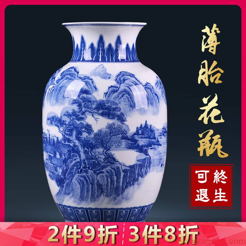 Blue and white porcelain of jingdezhen ceramics vase landscape eggshell porcelain Chinese style household adornment flower arranging furnishing articles in the living room