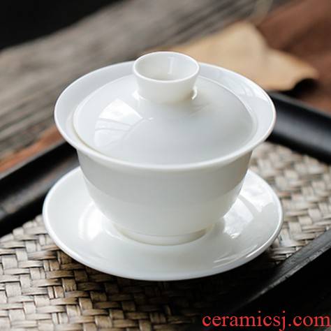 Ya xin sweet white porcelain three tureen suit thin foetus jingdezhen ceramic cups only a single large kung fu tea bowl