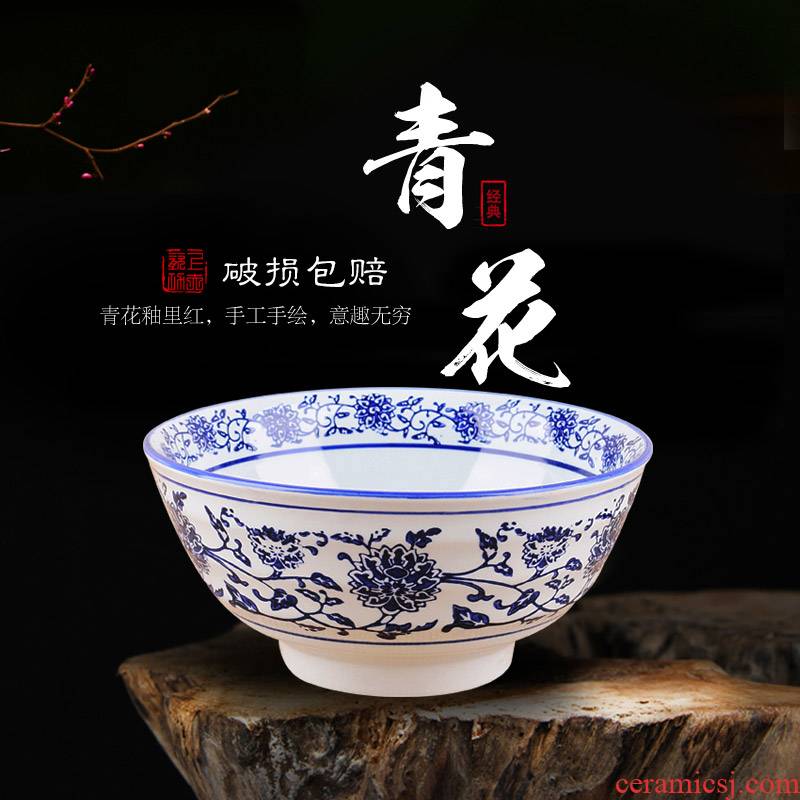 Ltd. large adult bowl of soup bowl of creative ceramic household surface shaanxi blue edge of the old bowl meal powder always move