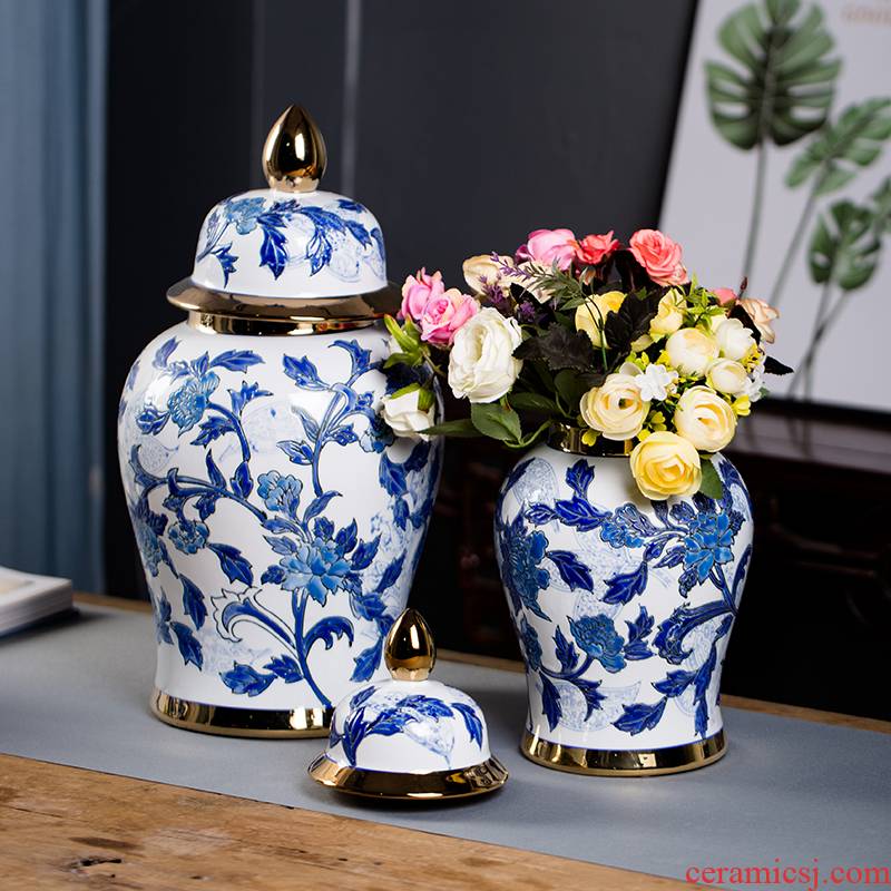 Jingdezhen chinaware paint hand - made Chinese blue and white porcelain vase general office tank furnishing articles large living room