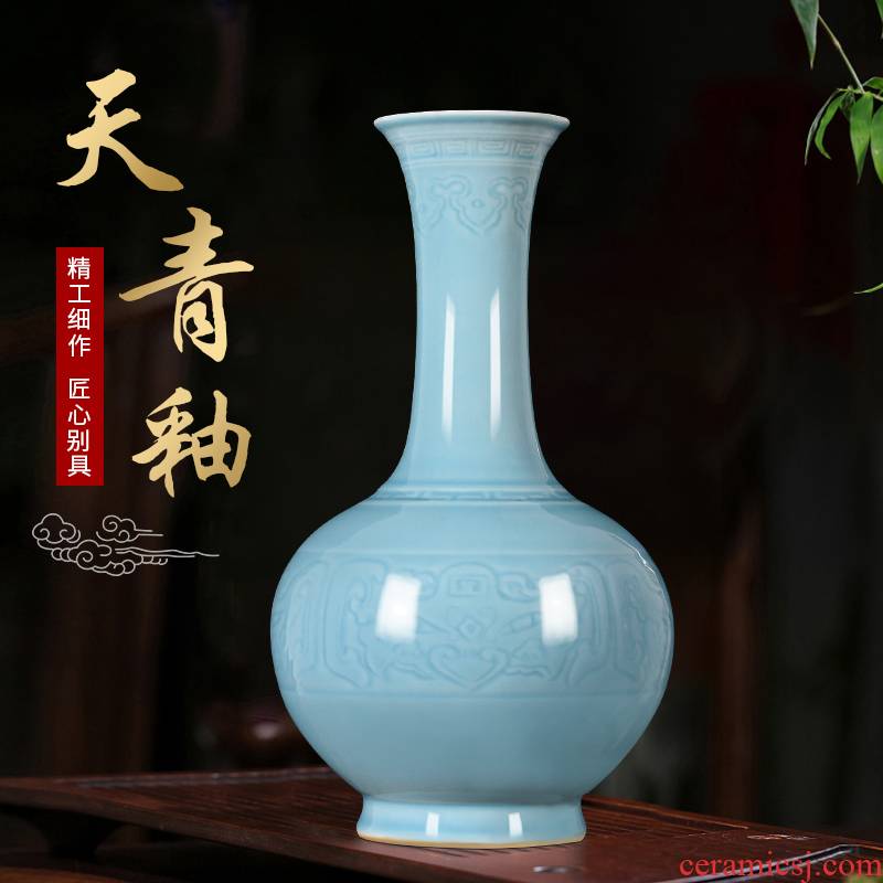 Jingdezhen ceramics vase archaize shadow blue glaze new Chinese style flower arrangement sitting room TV ark, furnishing articles home decoration